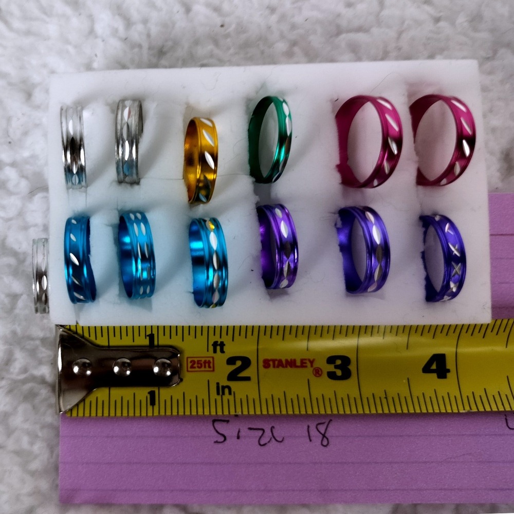 Aluminum Diamond Cut Band Ring Set Multicolor Lightweight 5pc‎